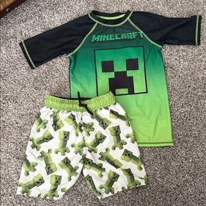 Boys' Green Creeper Rash Guard Swim Set
